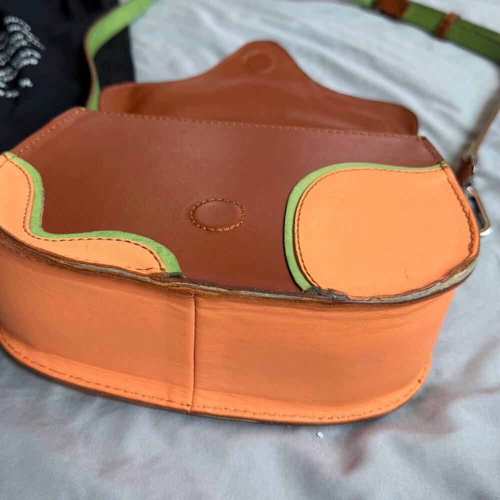 John Fluevog Mini Leather Crossbody Multicolor Orange Blue Green Shoulder Purse - Picture 5 of 16